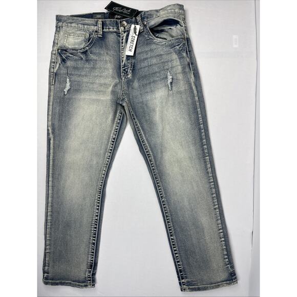 True Luck Men's Stretch Bootcut Denim Blue Jeans Size 36x30 Actual 38x30 NWT - Picture 1 of 13